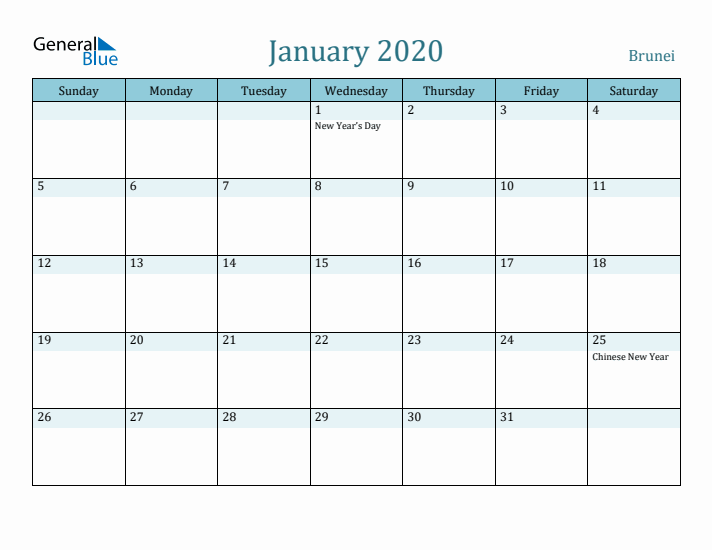 January 2020 Calendar with Holidays