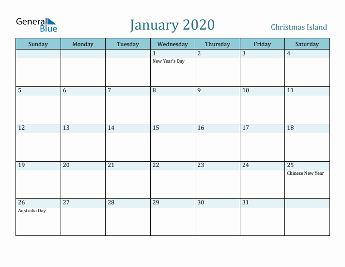 January 2020 Calendar with Holidays