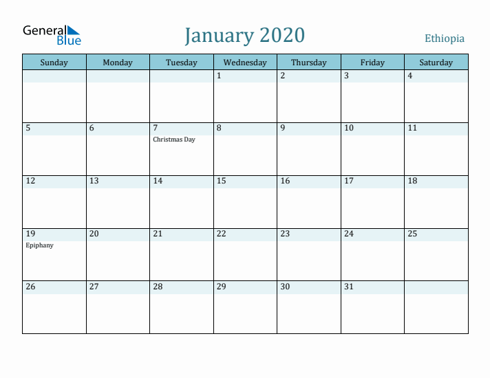 January 2020 Calendar with Holidays