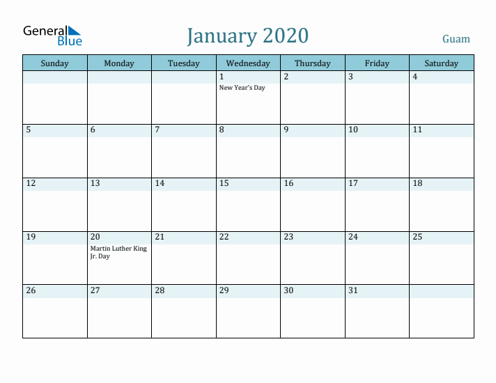 January 2020 Calendar with Holidays