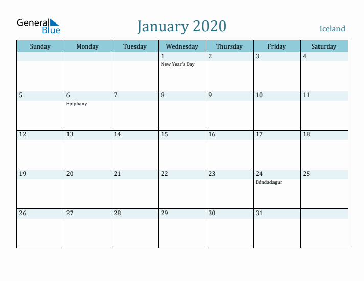 January 2020 Calendar with Holidays