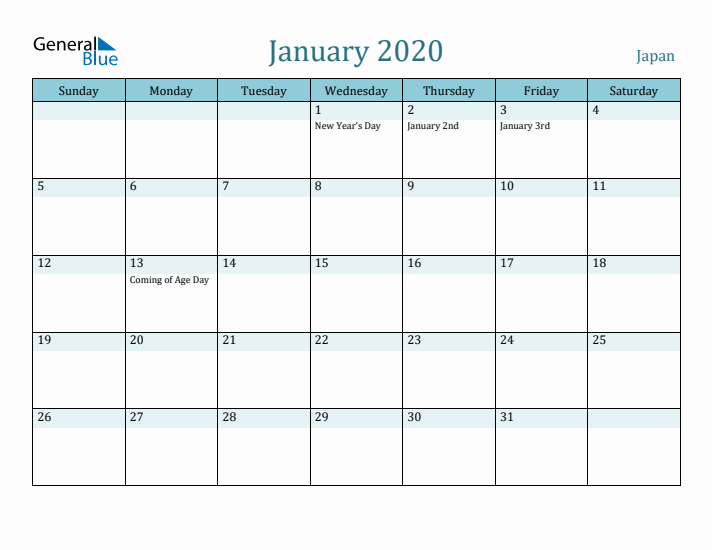 January 2020 Calendar with Holidays