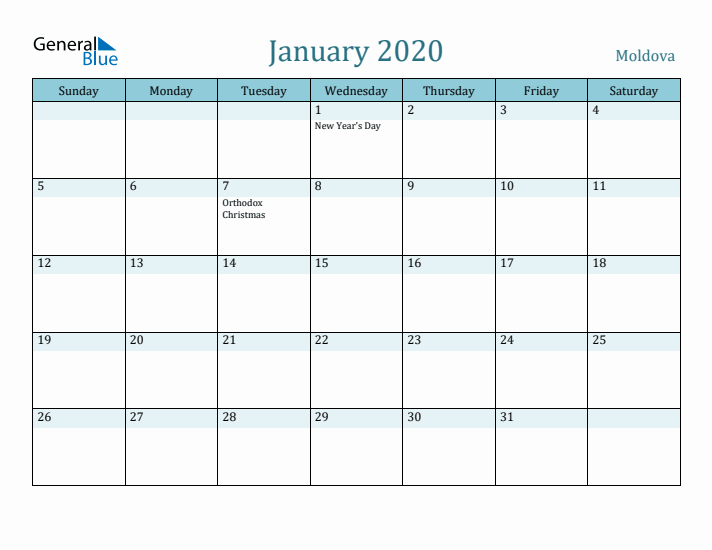 January 2020 Calendar with Holidays