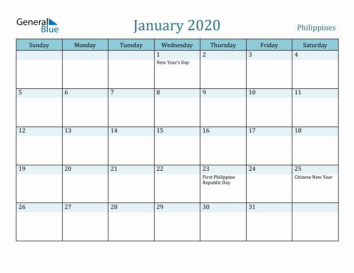 January 2020 Calendar with Holidays