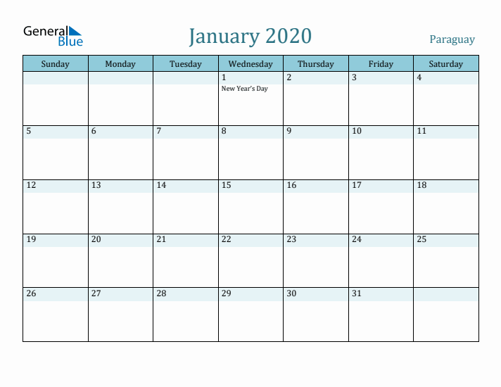 January 2020 Calendar with Holidays