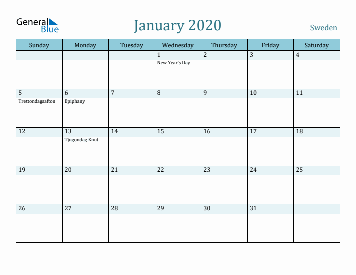 January 2020 Calendar with Holidays