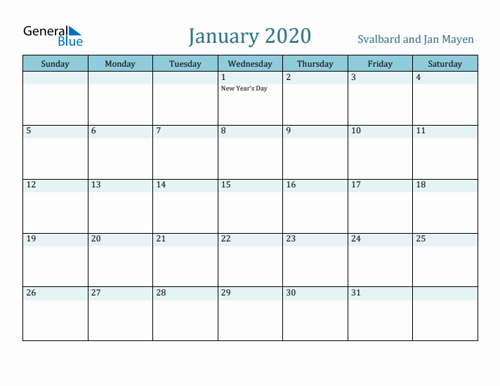 January 2020 Calendar with Holidays