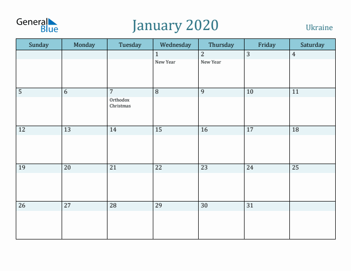 January 2020 Calendar with Holidays