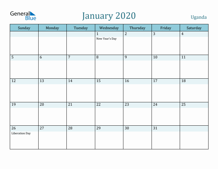 January 2020 Calendar with Holidays