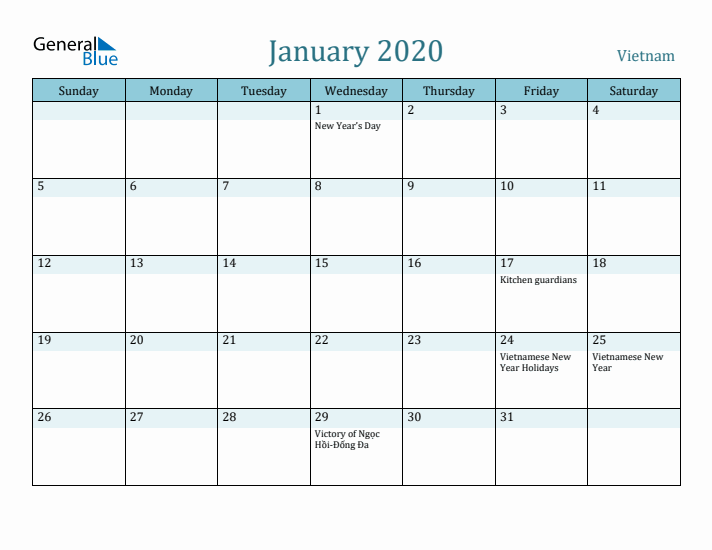 January 2020 Calendar with Holidays