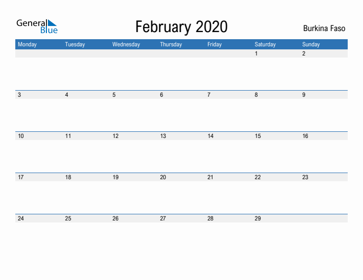 Fillable February 2020 Calendar