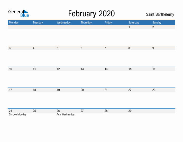 Fillable February 2020 Calendar