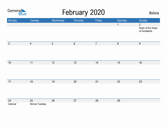 Fillable February 2020 Calendar