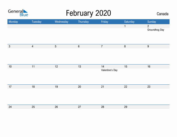 Fillable February 2020 Calendar