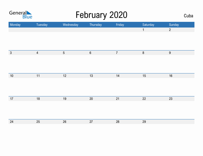 Fillable February 2020 Calendar