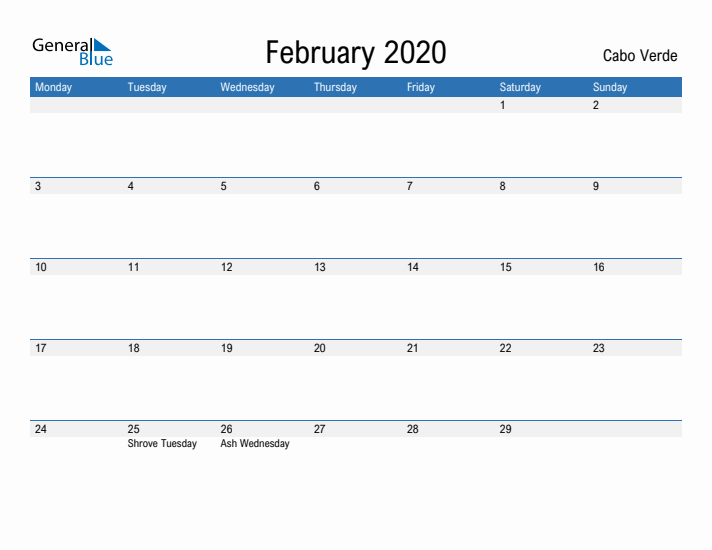 Fillable February 2020 Calendar