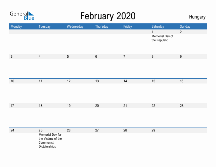 Fillable February 2020 Calendar