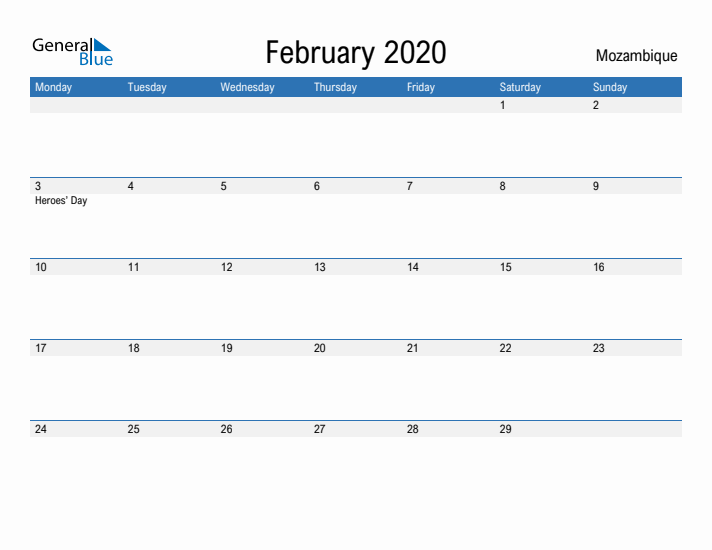 Fillable February 2020 Calendar