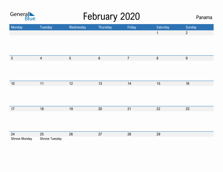 Fillable February 2020 Calendar