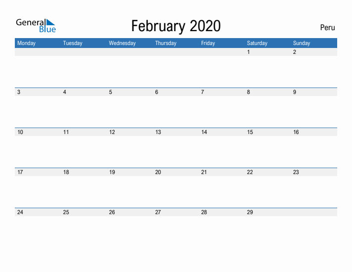 Fillable February 2020 Calendar