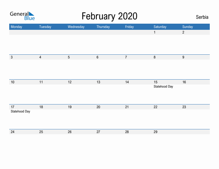 Fillable February 2020 Calendar