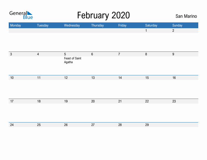 Fillable February 2020 Calendar