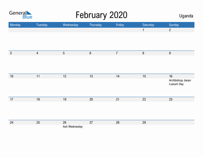 Fillable February 2020 Calendar