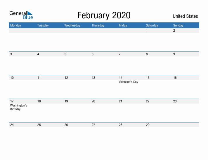 Fillable February 2020 Calendar