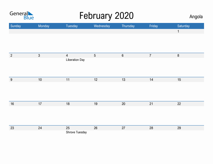 Fillable February 2020 Calendar