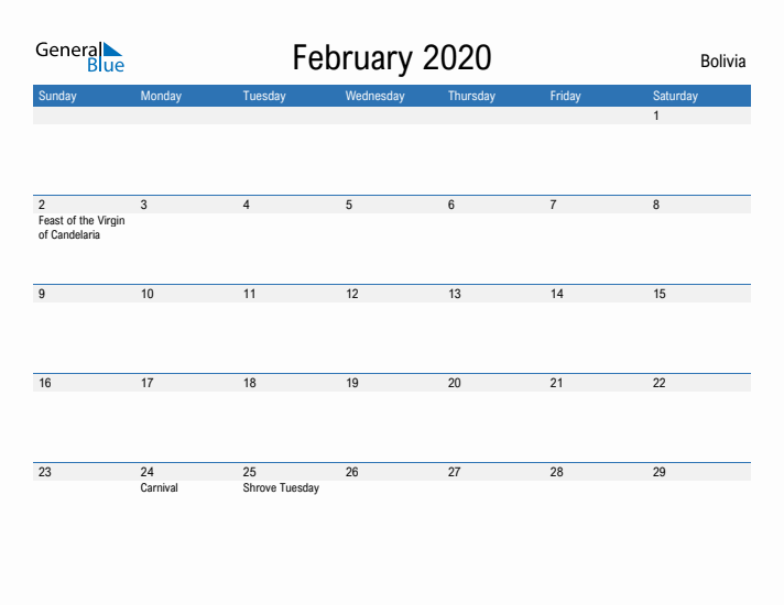 Fillable February 2020 Calendar