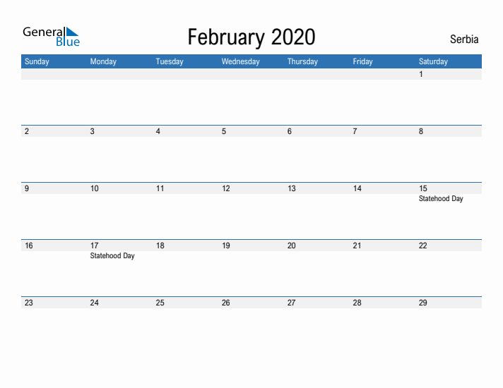 Fillable February 2020 Calendar