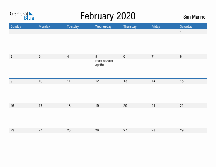 Fillable February 2020 Calendar