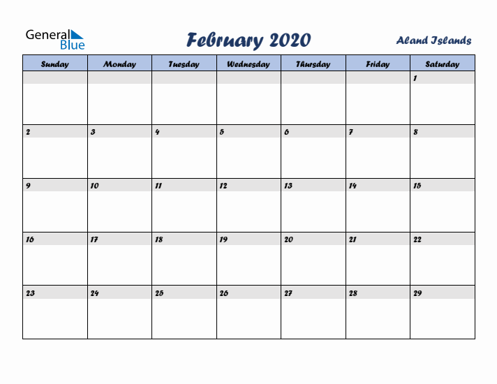 February 2020 Calendar with Holidays in Aland Islands