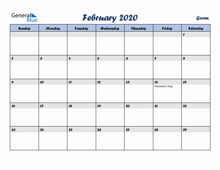 February 2020 Calendar with Holidays in Guam