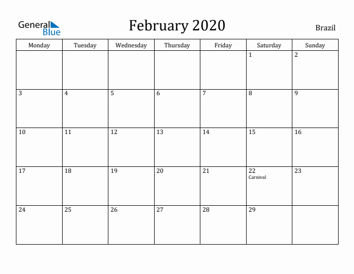 February 2020 Calendar Brazil