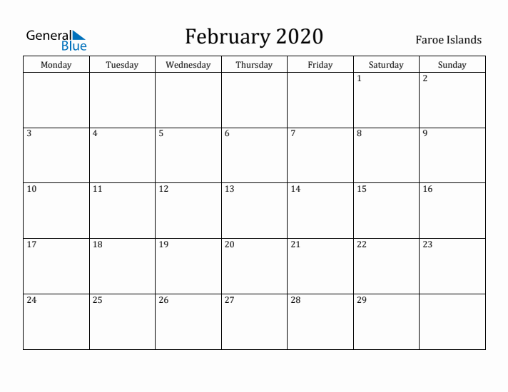 February 2020 Calendar Faroe Islands