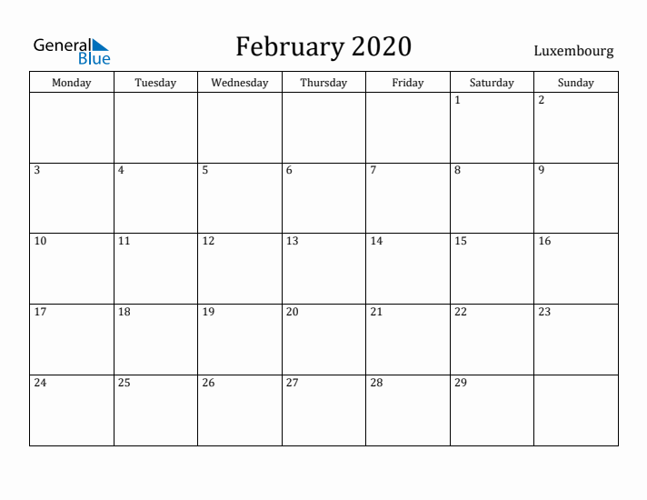 February 2020 Calendar Luxembourg