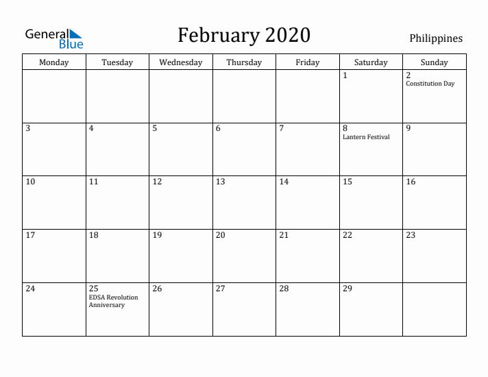 February 2020 Calendar Philippines