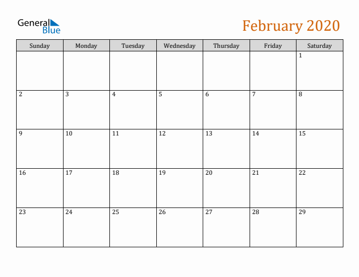 Editable February 2020 Calendar