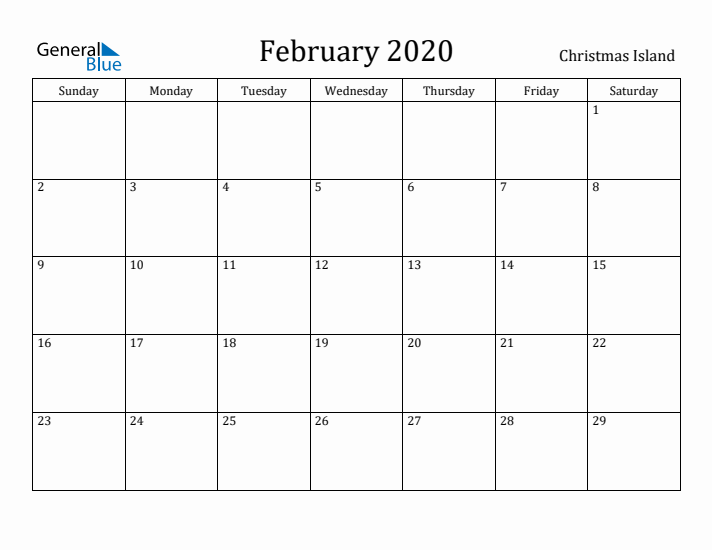 February 2020 Calendar Christmas Island