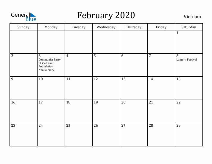 February 2020 Calendar Vietnam