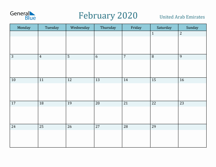 February 2020 Calendar with Holidays