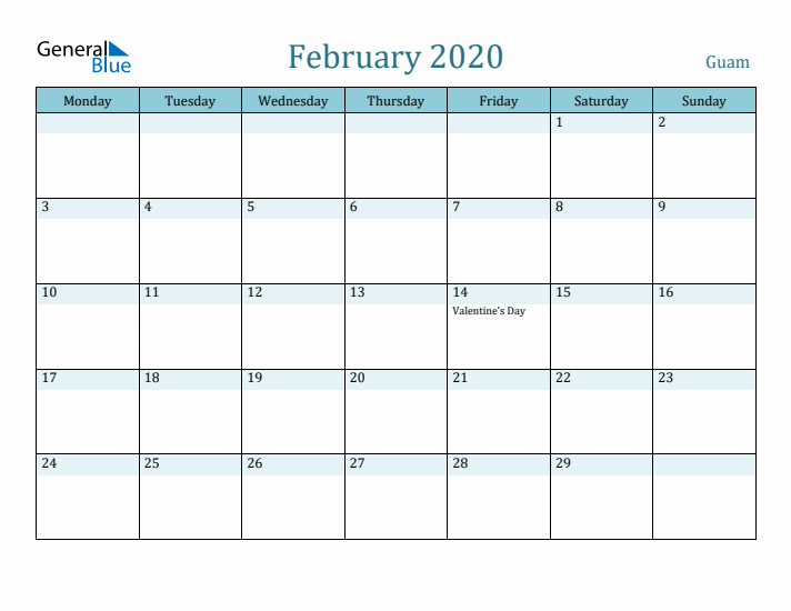 February 2020 Calendar with Holidays