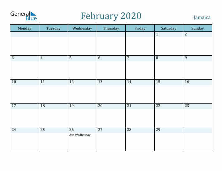 February 2020 Calendar with Holidays