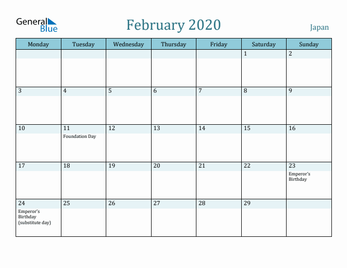 February 2020 Calendar with Holidays