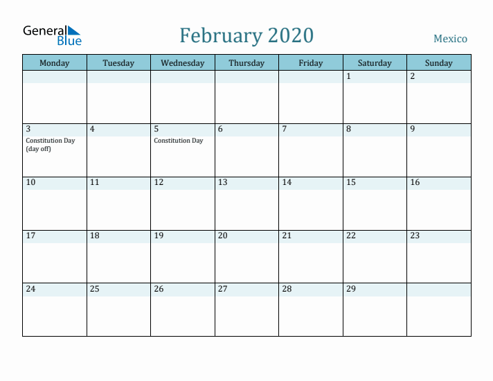 February 2020 Calendar with Holidays