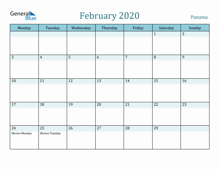 February 2020 Calendar with Holidays