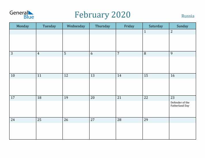 February 2020 Calendar with Holidays