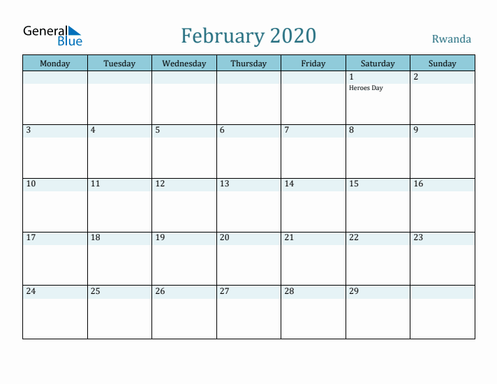 February 2020 Calendar with Holidays