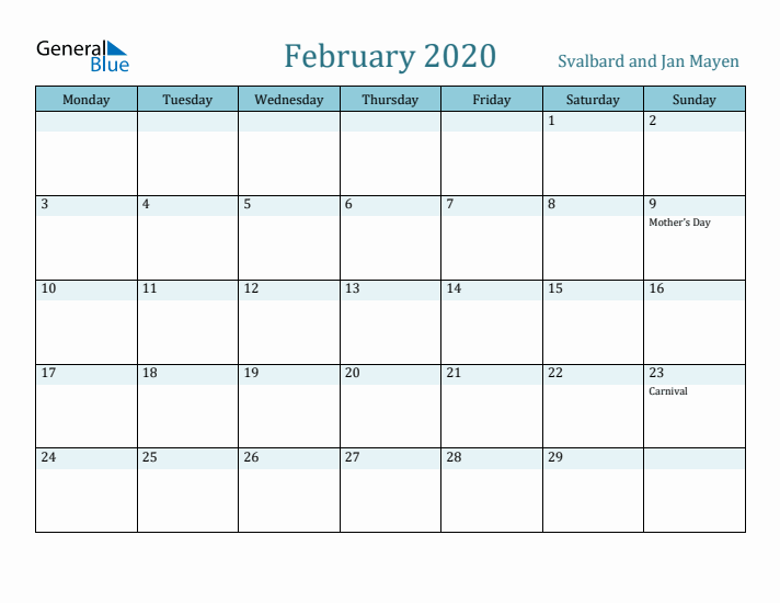 February 2020 Calendar with Holidays